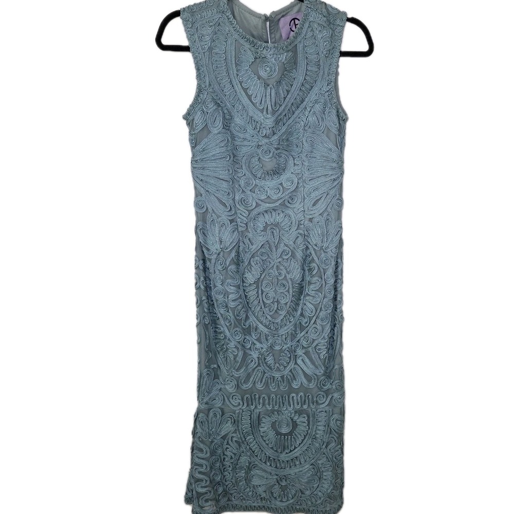 JS Collections Teal Soutache Embroidered Sheath Dress Sleeveless Formal Small‎